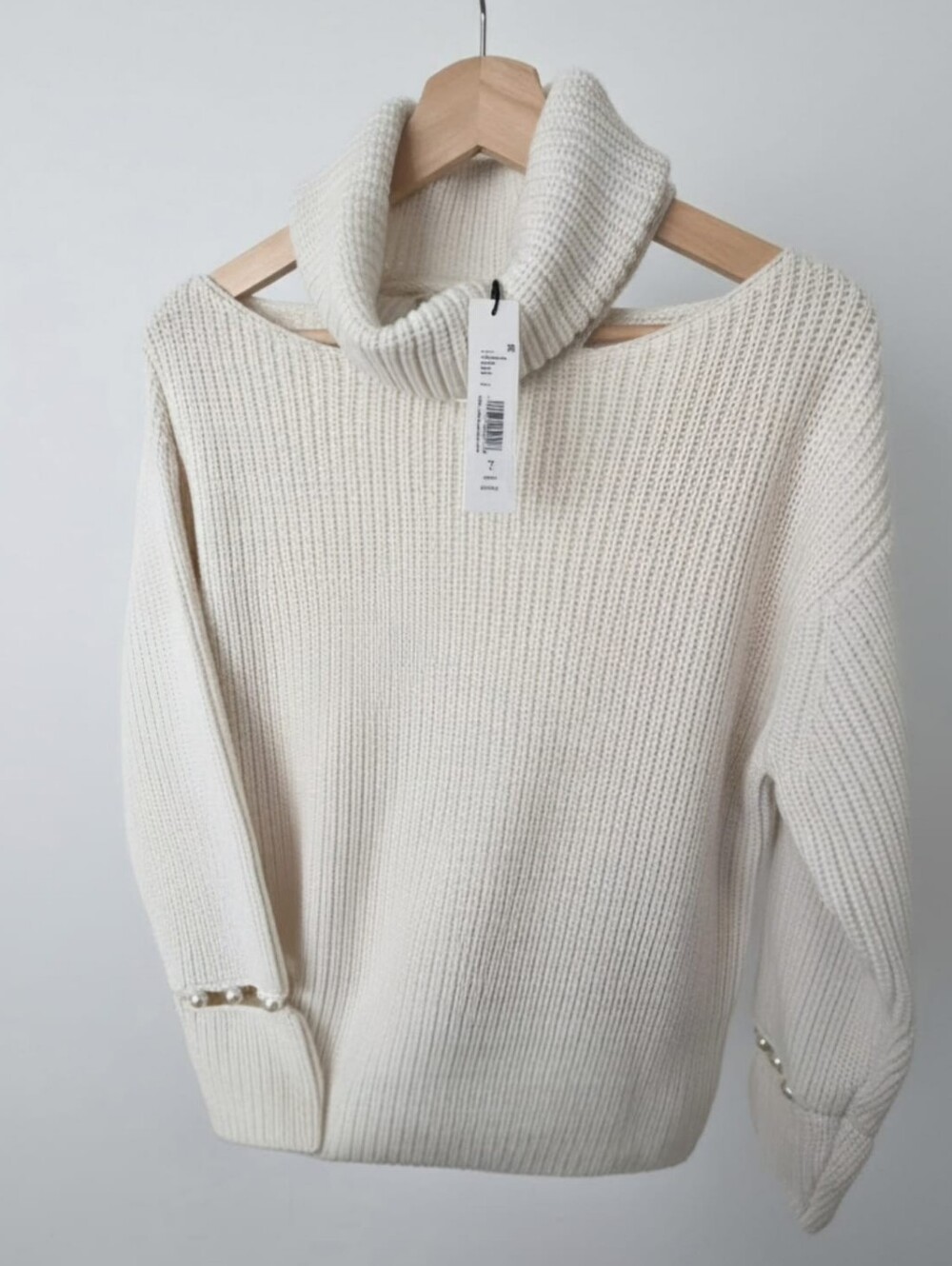 Alice + Olivia White Pearl Embellished 100% Wool Sweater | Size S